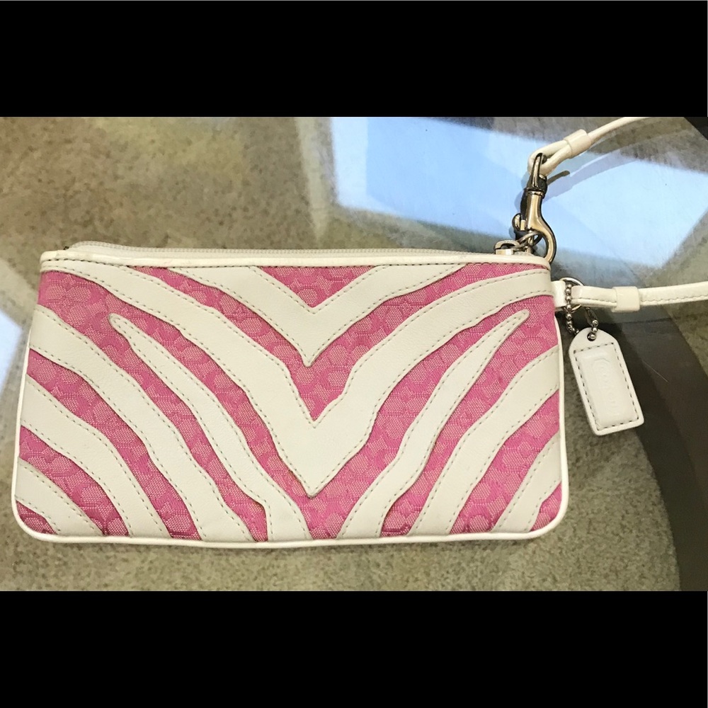 COACH Pink and White Zebra Wristlet